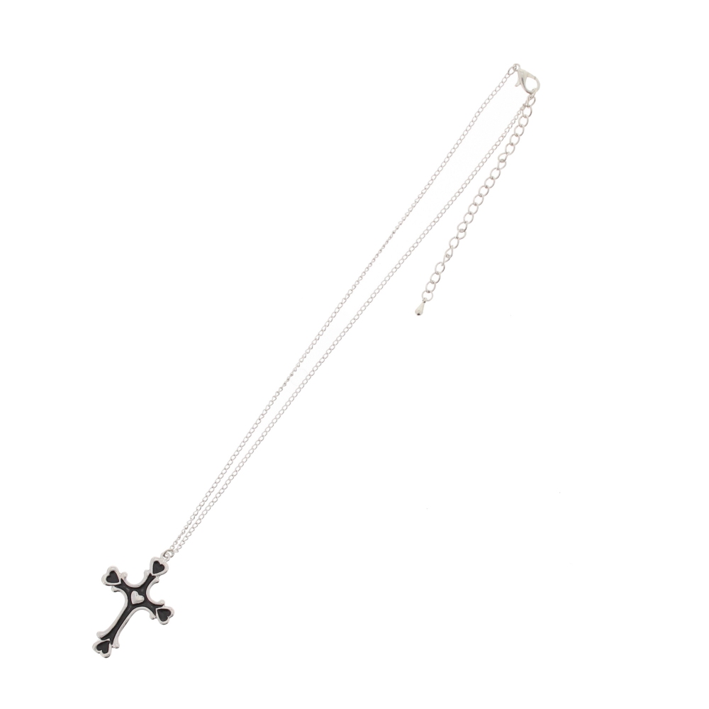Zac's Alter Ego - Heart Themed Cross Necklace - Black/Silver coloured